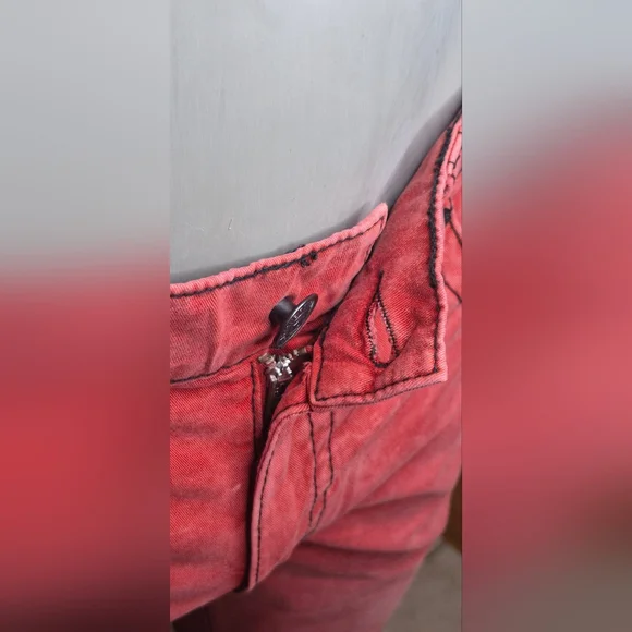 True Religion Men's Slim Jeans in Faded Coral - Picture 10 of 14